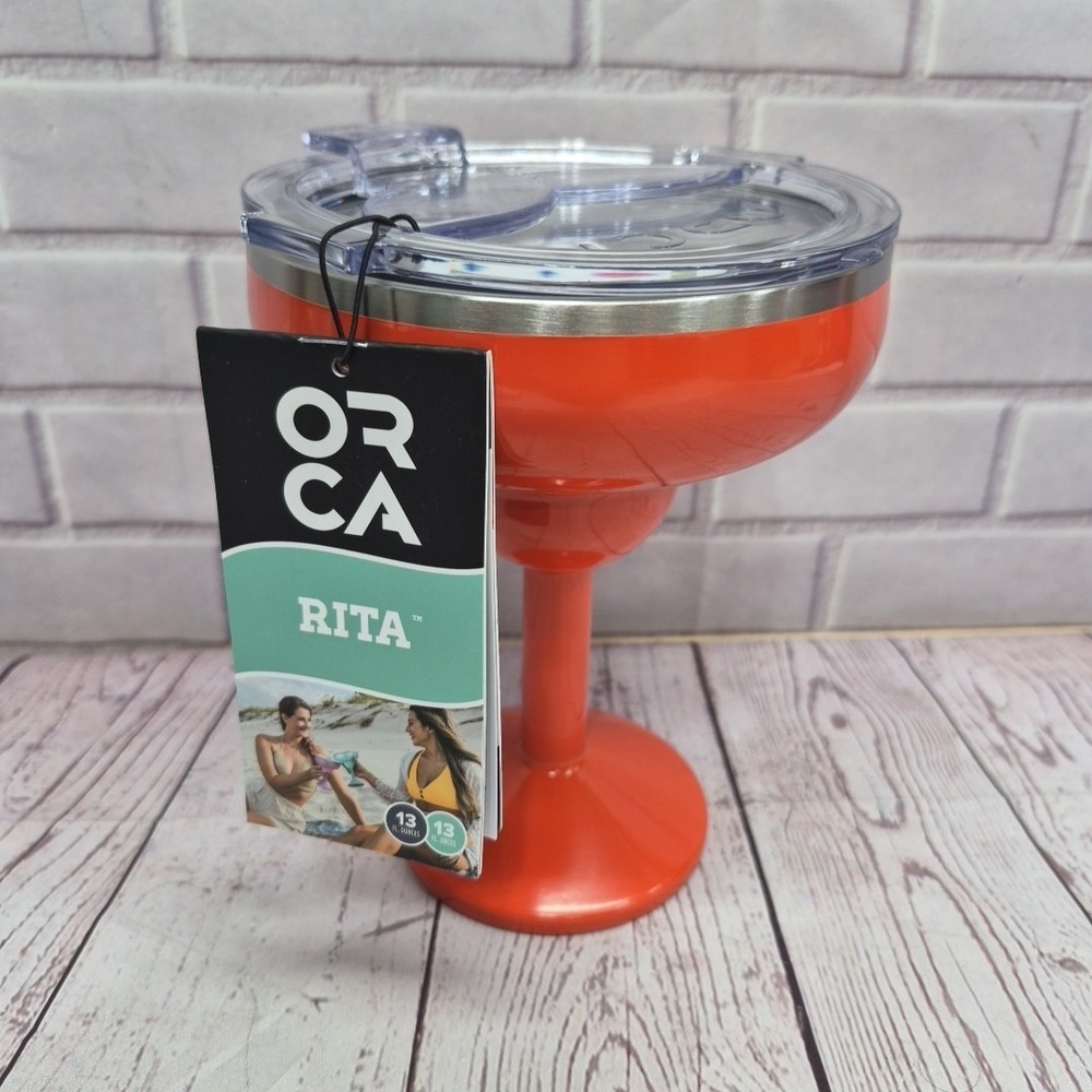 ORCA Rita Insulated Stainless Steel Margarita Travel Drink Glass w/ lid Orange